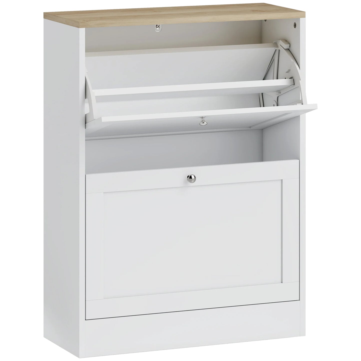 HOMCOM Schuhschrank für 12 Paare, schmaler Schuhaufbewahrungsschrank, modernes Möbelstück für den Eingangsbereich mit 2 Klappschubladen und verstellbaren Regalen, für Flur und Eingangsbereich, 60 x 24 x 80 cm, Weiß