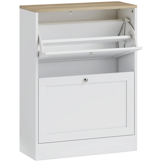 HOMCOM Schuhschrank für 12 Paare, schmaler Schuhaufbewahrungsschrank, modernes Möbelstück für den Eingangsbereich mit 2 Klappschubladen und verstellbaren Regalen, für Flur und Eingangsbereich, 60 x 24 x 80 cm, Weiß