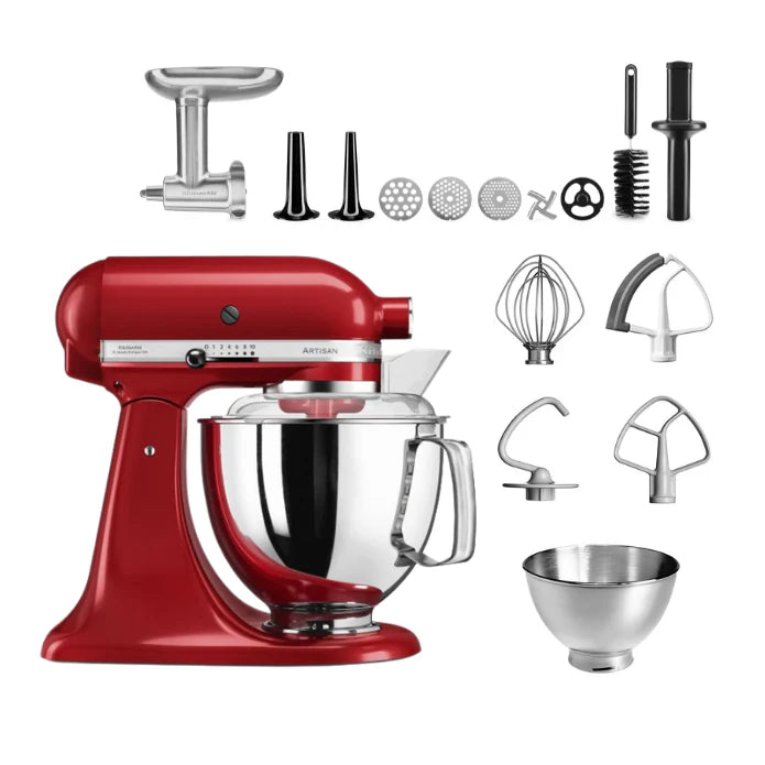 KitchenAid 4,8 L 5KSM175 Artisan Küchenmaschine Meatlover mit Ganzmetall- Fleischwolf und Spritzgebäckvorsatz