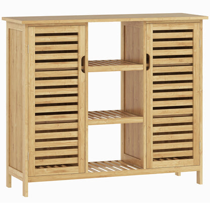 HOMCOM Bambus Schuhschrank mit 2 Lamellentüren – Schuhregal für den Eingangsbereich mit Regalen und offenen Fächern für 9 Paare Schuhe 100x33x86 cm Natur