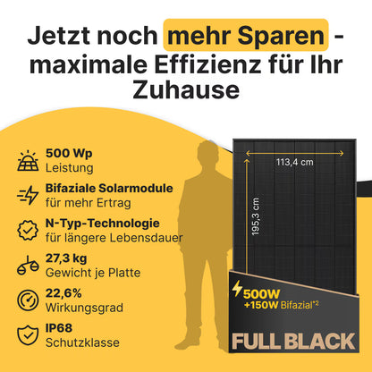 Balkonkraftwerk 1000W/800W Solaranlage Steckerfertig WIFI Komplettset Photovoltaik Anlage 800W, Kabellänge: 5m