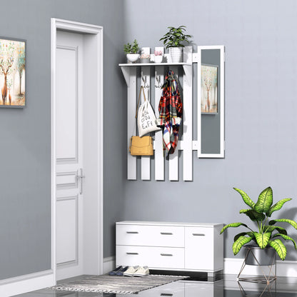 HOMCOM Eingangsset mit Spiegel, Garderobe und Schuhschrank – Eingangsbereich Möbel mit 3 Haken, Regal und 2 Schubladen für Diele in Weiß