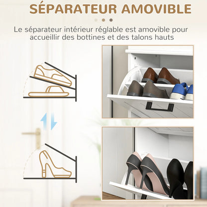 HOMCOM Schuhschrank, Schuhregal, 2 Klapptüren, verstellbare Regale, für Eingangsbereich, Flur, 54 x 24 x 82,5 cm, Weiß