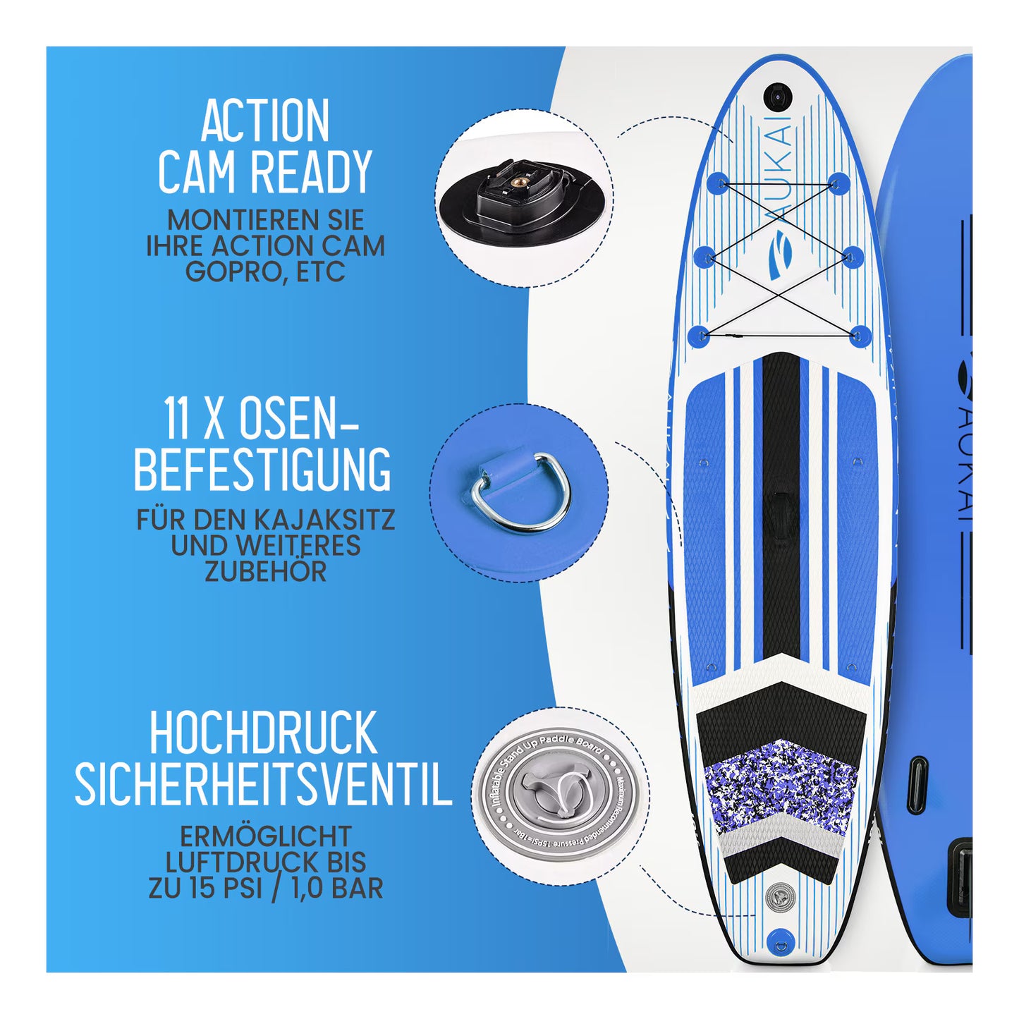 Stand Up Paddle Board "AUKAI Pro" mit Kajak-Sitz grau