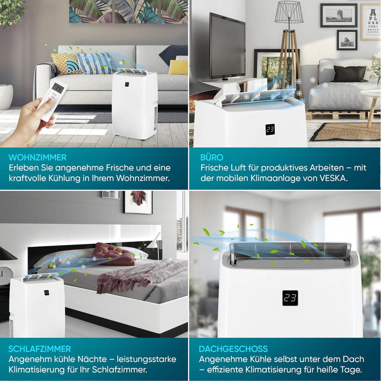 Klimaanlage Mobil 12000 BTU/h (3.500 Watt) - Mobiles Klimagerät 4in1 mit WiFi/App Monoblock Kältemittel - Fernbedienung, 24h-Timer, Luftentfeuchter, Nachtmodus