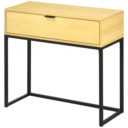 HOMCOM Konsolentisch mit Schublade Moderner Beistelltisch mit Stahlbeinen für Flur, Wohnzimmer, Schlafzimmer 80x30x76 cm Natur