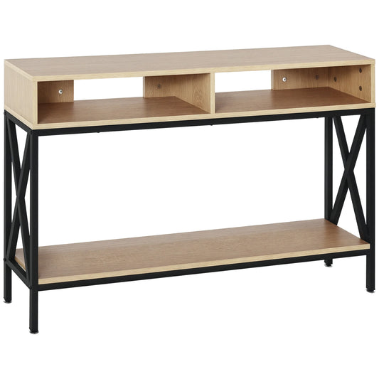 HOMCOM Konsolentisch für den Flur mit 2 Fächern und Ablage 120x23,5x75 cm Eiche und Schwarz