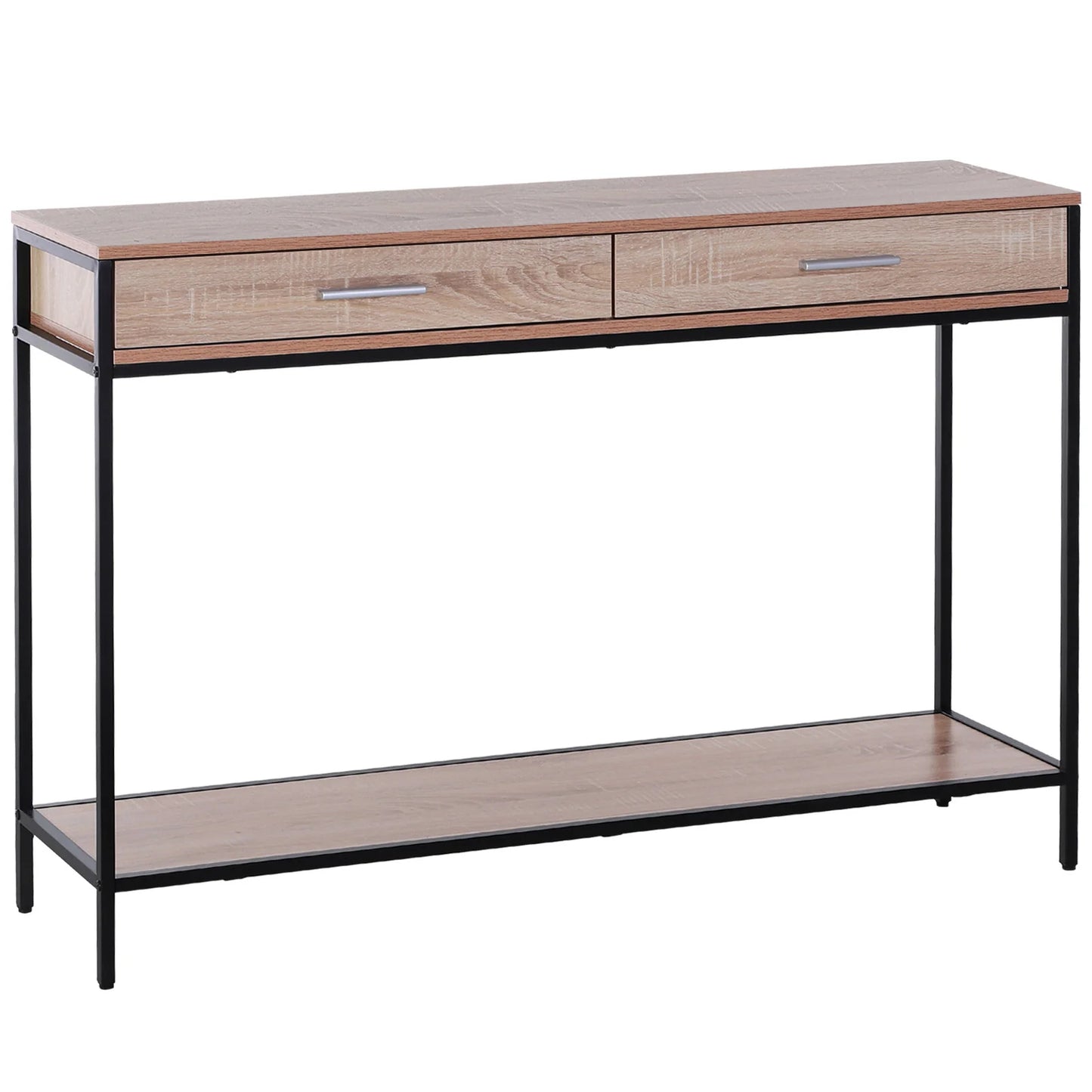 HOMCOM Konsolentisch im Industriestil mit Schubladen und Stahlstruktur für den Eingangsbereich 120x30x81,5 cm Eiche