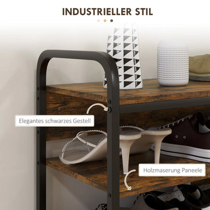 HOMCOM Schuhregal mit 4 Ebenen, Schuhregal mit Griff, Schuhständer für 11 Paar Schuhe, Platzsparende Schuhaufbewahrung, Schuhorganizer für Eingangsbereich, Flur, Rustikal Braun