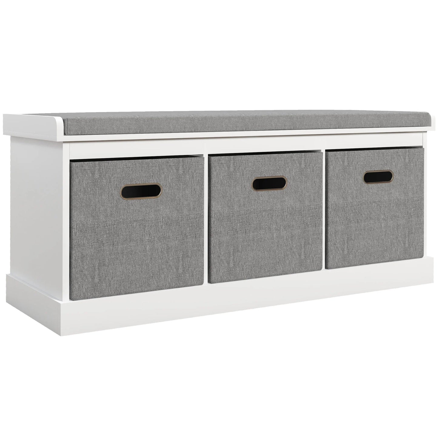 HOMCOM Schuhbank für den Eingangsbereich mit 3 Schubladen, Schuhaufbewahrungsbank mit Holz- und Stoffbezug, Schuhregal für 3 Paar Schuhe, Wohnzimmer und Flur, 105x35x47 cm, Weiß
