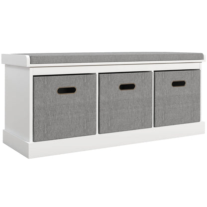 HOMCOM Schuhbank für den Eingangsbereich mit 3 Schubladen, Schuhaufbewahrungsbank mit Holz- und Stoffbezug, Schuhregal für 3 Paar Schuhe, Wohnzimmer und Flur, 105x35x47 cm, Weiß