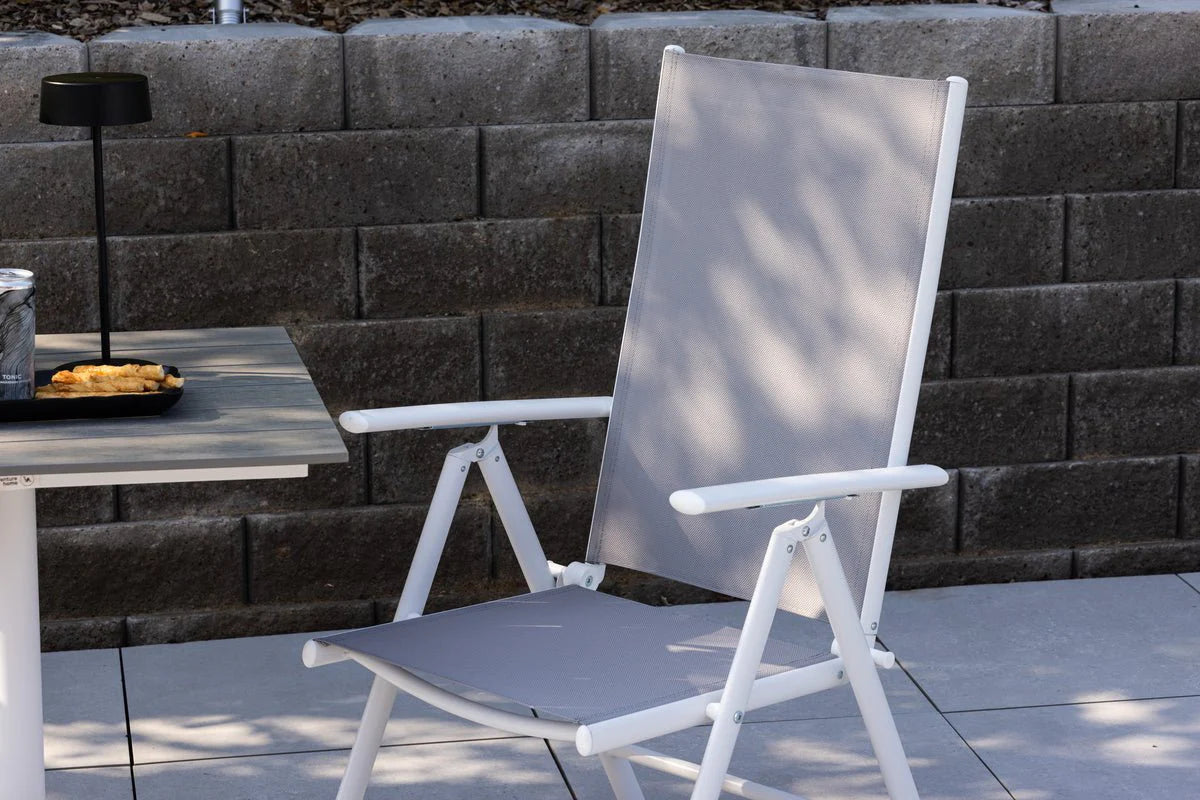 2er Set Gartenstuhl Awa - weißes Gestell aus Aluminium, Sitzfläche aus Textilene, verstellbare Rückenlehne