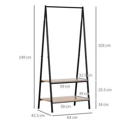 HOMCOM Kleiderständer mit Schuhablage, Wäscheablage, Metall + Holz Schwarz + Natur 64 x 42,5 x 149 cm