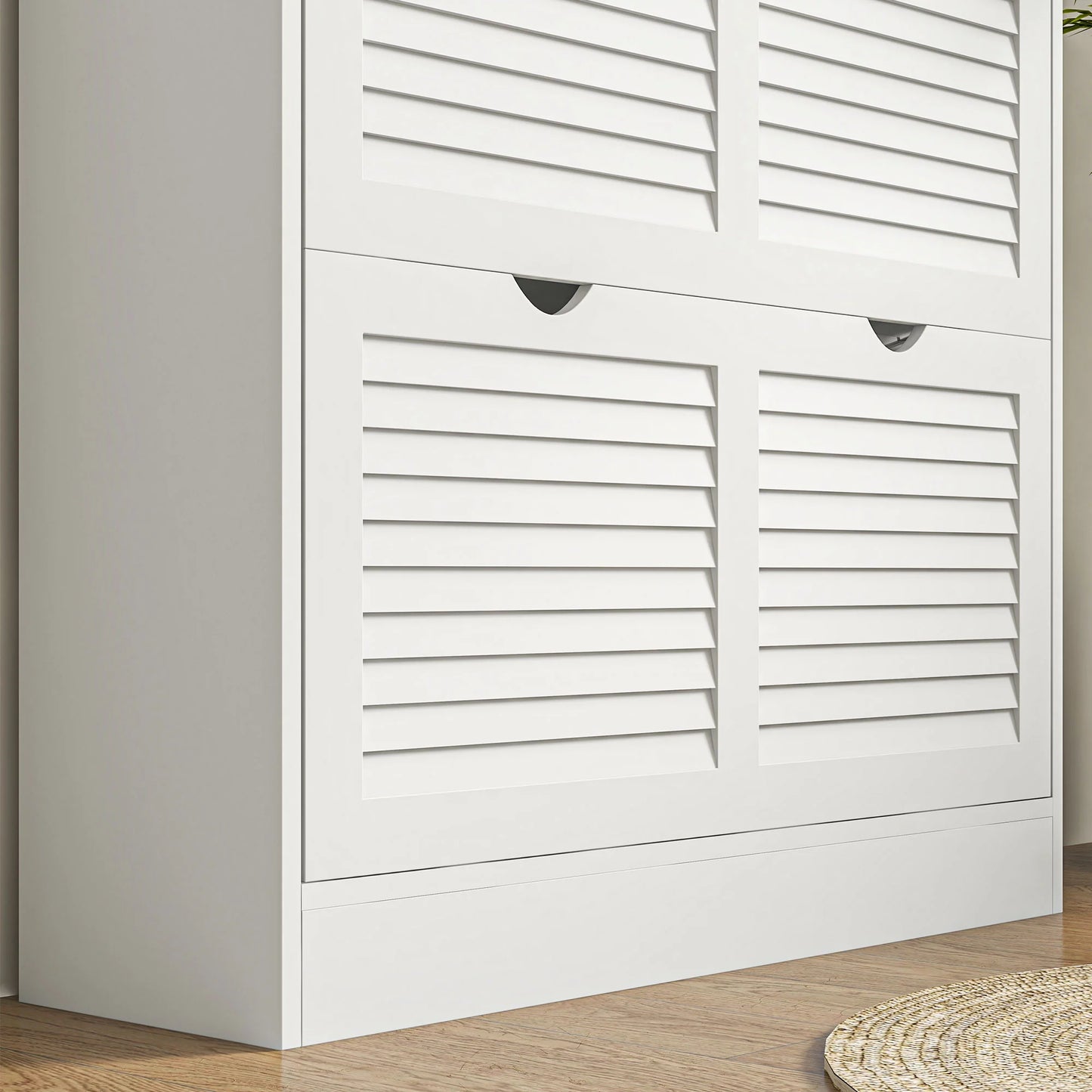 HOMCOM Moderner Schuhregal Eingangsschuhschrank mit 2 Klapptüren und verstellbaren Regalen für 16 Paar Schuhe Schmaler Schuhschrank für Flur 81,5x25x83 cm Weiß