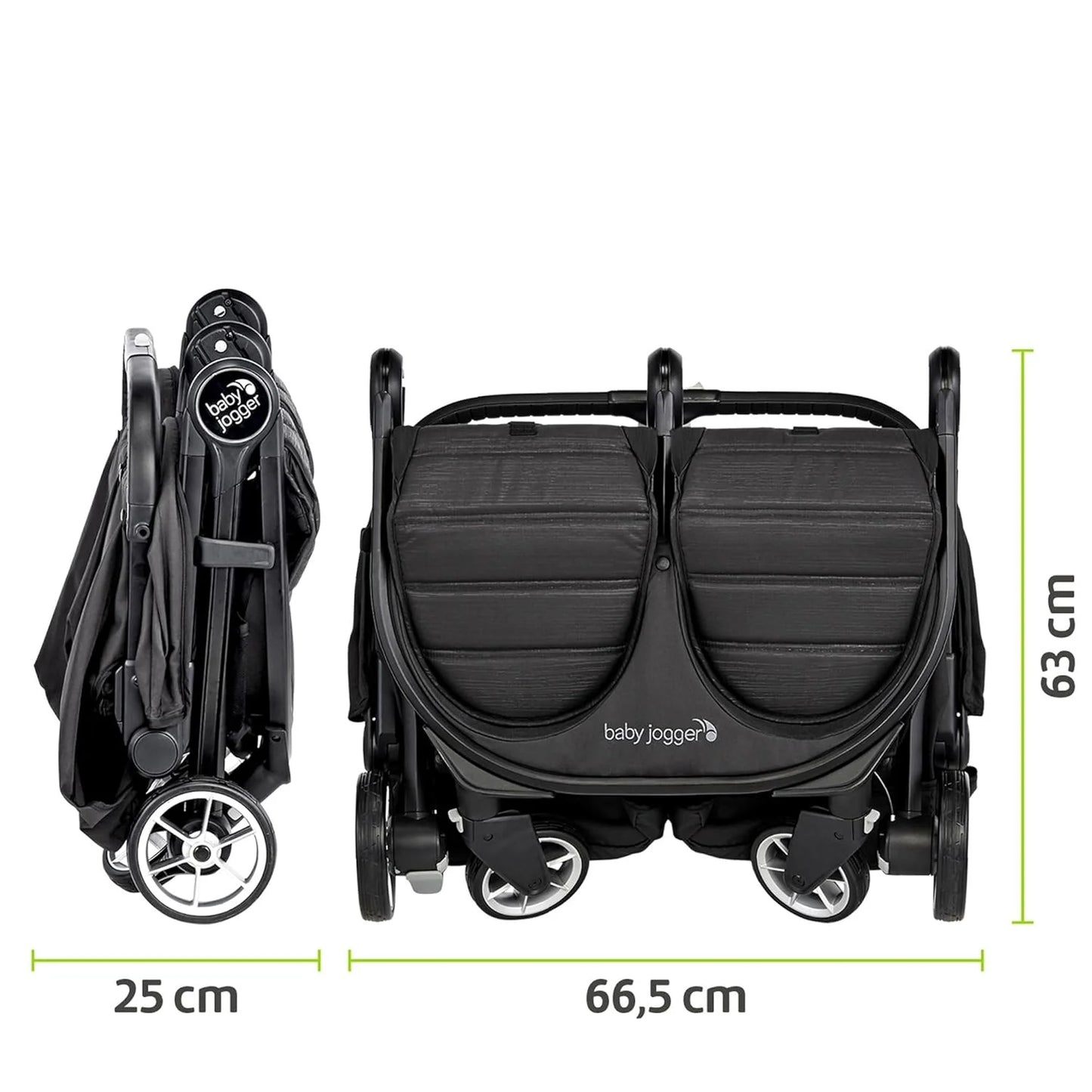 Baby Jogger City Tour 2 Double Geschwisterwagen Zwillingswagen für Reisen | leichter, zusammenklappbarer und tragbarer Zwillingsbuggy | Pitch Black (Schwarz)