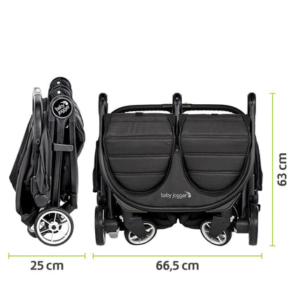 Baby Jogger City Tour 2 Double Geschwisterwagen Zwillingswagen für Reisen | leichter, zusammenklappbarer und tragbarer Zwillingsbuggy | Pitch Black (Schwarz)