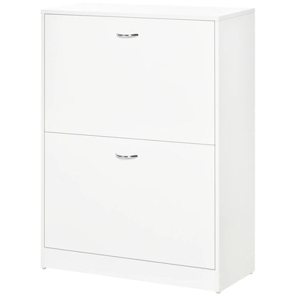 HOMCOM Moderner Schuhschrank für den Eingangsbereich - Schuhregal schmal mit 2 Schubladen und verstellbaren Regalen für Flur 60x24x80 cm Weiß