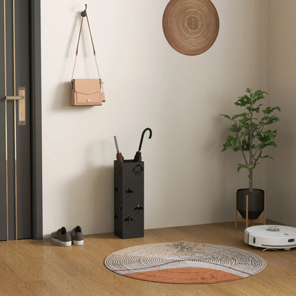 HOMCOM Regenschirmständer mit 4 Haken, abnehmbare Wasserauffangschale, dekorativer Regenschirmhalter für Sonnenschirme, Regentage & Gehstöcke, Stahl 15,5 x 15,5 x 49 cm Schwarz