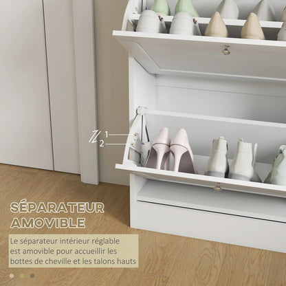 HOMCOM Schuhschrank für 12 Paare, schmaler Schuhaufbewahrungsschrank, modernes Möbelstück für den Eingangsbereich mit 2 Klappschubladen und verstellbaren Regalen, für Flur und Eingangsbereich, 60 x 24 x 80 cm, Weiß