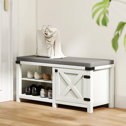 HOMCOM Rustikaler Schuhbänke Schuh Organizer mit Sitzplatz Schuhlagerbank mit Fächern und Kissen für 7 Paar Schuhe für Flur Wohnzimmer Schlafzimmer 100x40x48 cm Weiß und Grau