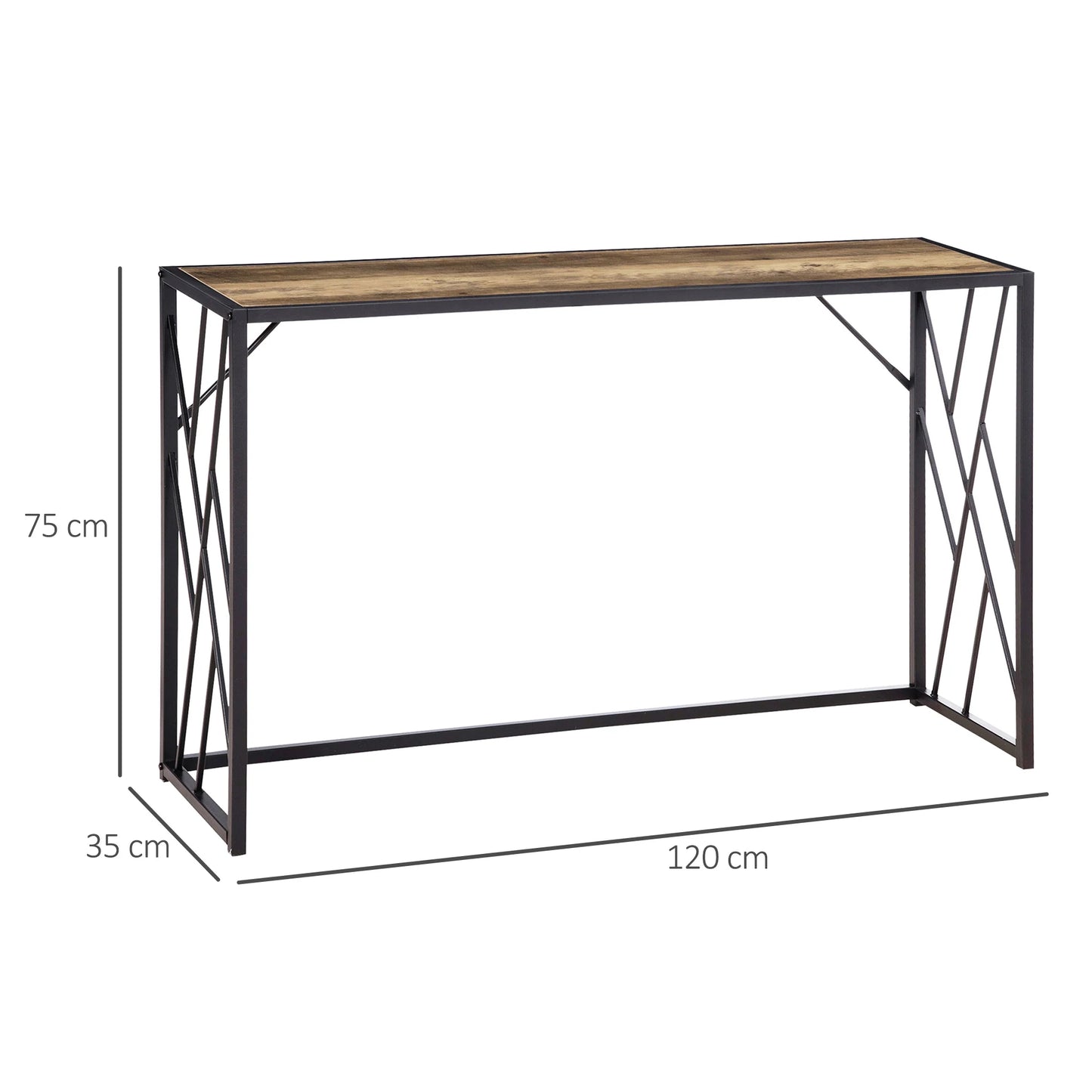 HOMCOM Konsolentisch, Seitentisch mit Stahlbeinen, 120 x 35 x 75 cm, Industriedesign Flurtisch, Beistelltisch für kleine Räume, Eingangsbereich, Flur, Wohnzimmer, Schlafzimmer, Braun