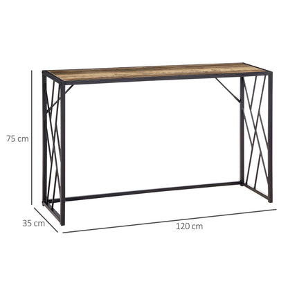 HOMCOM Konsolentisch, Seitentisch mit Stahlbeinen, 120 x 35 x 75 cm, Industriedesign Flurtisch, Beistelltisch für kleine Räume, Eingangsbereich, Flur, Wohnzimmer, Schlafzimmer, Braun