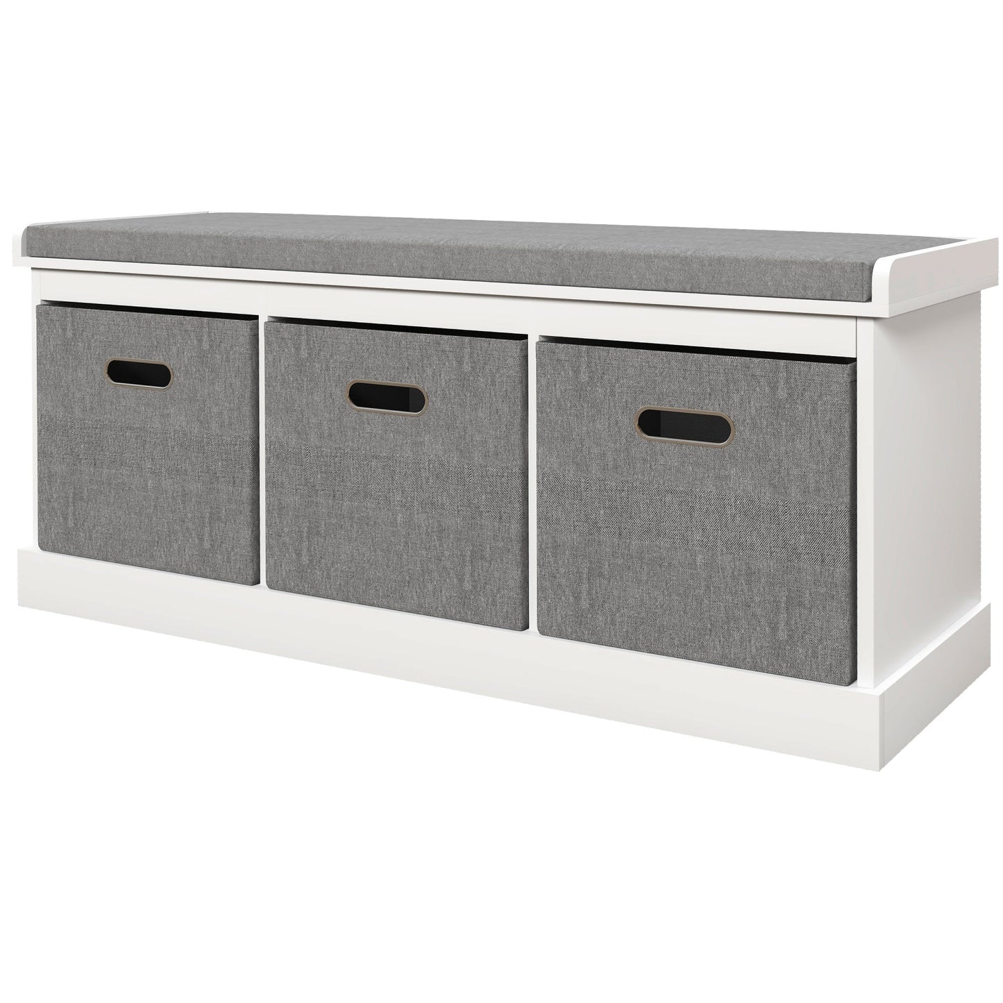 HOMCOM Schuhbank für den Eingangsbereich mit 3 Schubladen, Schuhaufbewahrungsbank mit Holz- und Stoffbezug, Schuhregal für 3 Paar Schuhe, Wohnzimmer und Flur, 105x35x47 cm, Weiß
