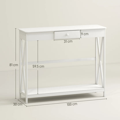 HOMCOM Konsolentisch aus Holz für den Eingangsbereich mit 1 Schublade und 1 Ablage für Flur und Wohnzimmer 100x30x81cm Weiß