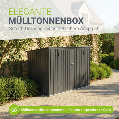 Juskys Mülltonnenbox Namur 2 m² Aufbewahrungsbox in grau für 3 Tonnen zwei großen Türen