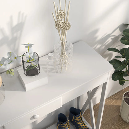 HOMCOM Konsolentisch aus Holz für den Eingangsbereich mit 1 Schublade und 1 Ablage für Flur und Wohnzimmer 100x30x81cm Weiß
