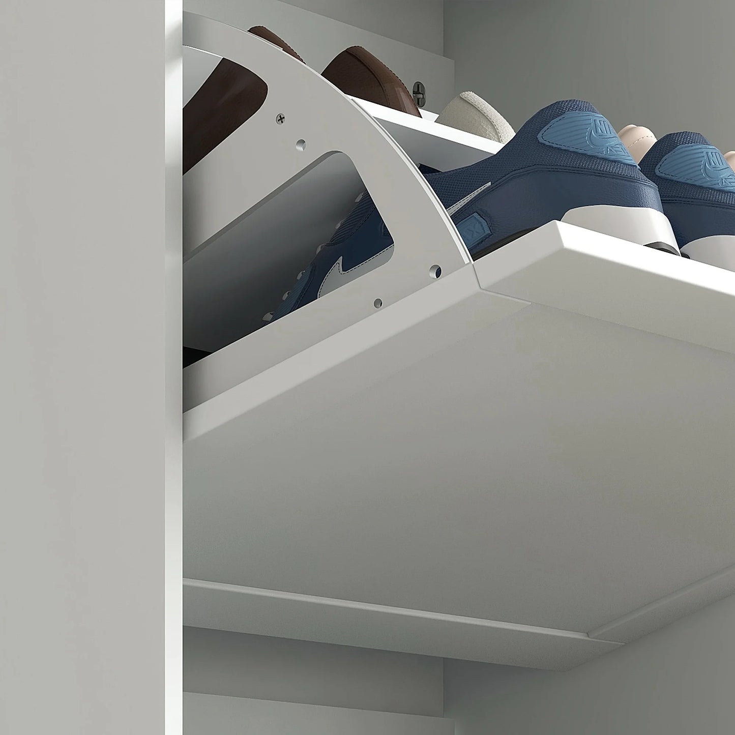 HOMCOM Schmales Schuhschrank mit 3 Klapptüren – Schuhaufbewahrung für den Eingangsbereich mit verstellbaren Regalen für 18 Paar Schuhe für schmale Flure 60x23,5x115 cm Weiß