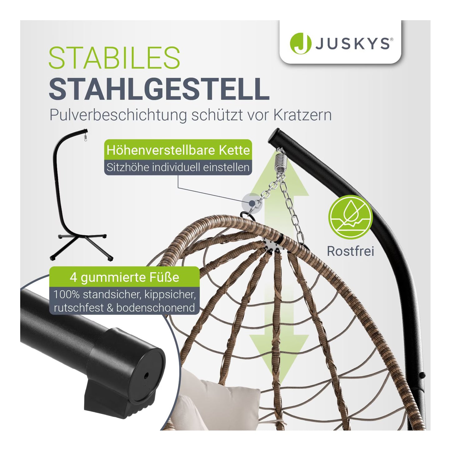Juskys Korb-Hängesessel Aria faltbar & höhenverstellbar mit Eisengestell bis 130 kg Dunkelgrau