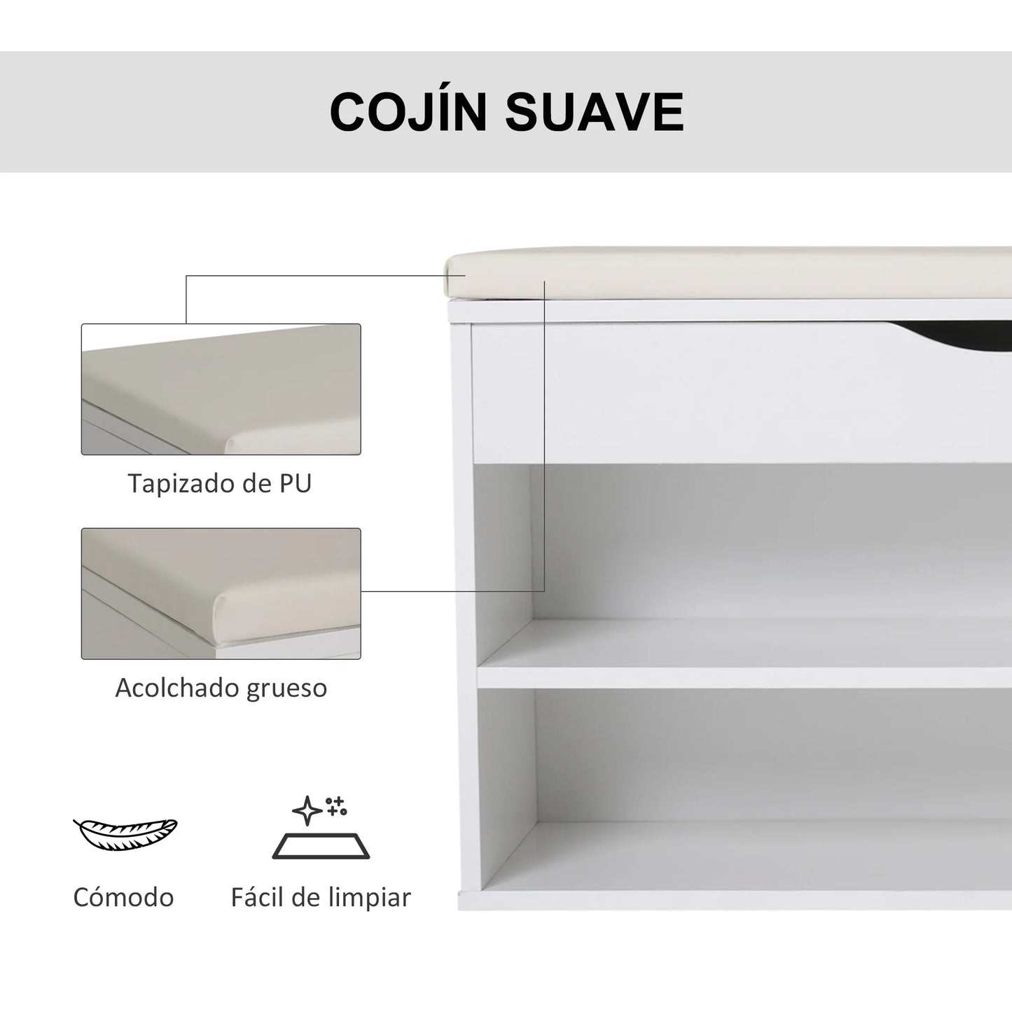 HOMCOM Schuhbank mit Sitzplatz – Moderne Schuhaufbewahrung für den Eingangsbereich mit Schublade, offenen Regalen und 1 Kissen für Flur 80x30x47cm