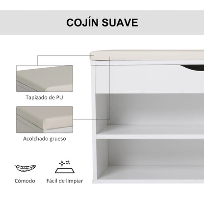 HOMCOM Schuhbank mit Sitzplatz – Moderne Schuhaufbewahrung für den Eingangsbereich mit Schublade, offenen Regalen und 1 Kissen für Flur 80x30x47cm