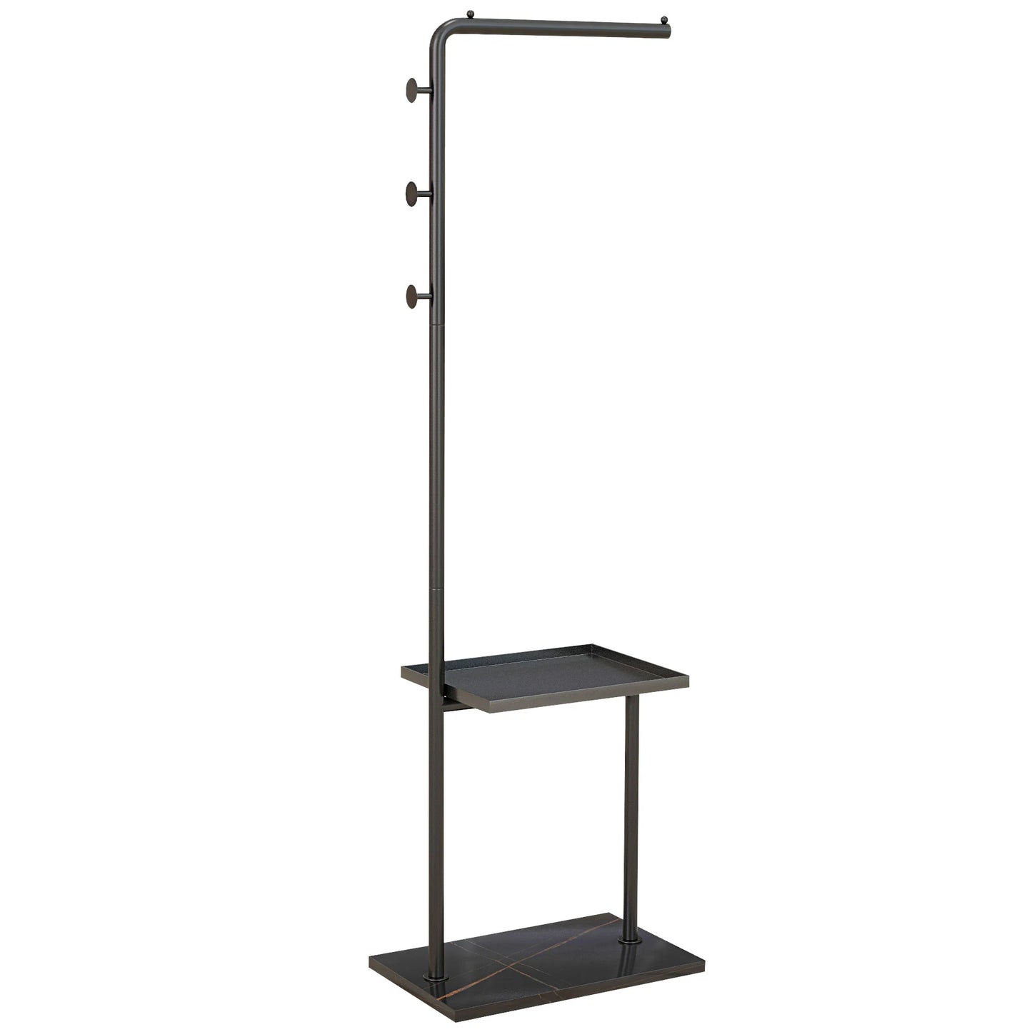 HOMCOM Garderobenständer, Kleiderständer mit Ablagen und Haken, Jackenständer, moderner Garderobe für Kleidung, Hut, Tasche, für Flur, Wohnzimmer, Schwarz
