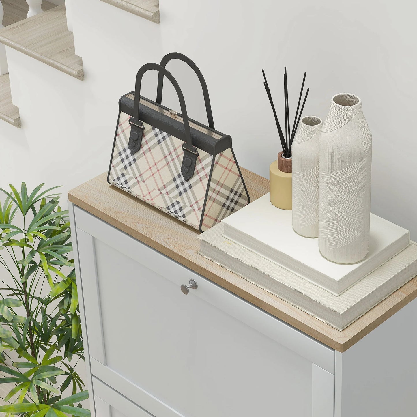 HOMCOM Schmales Schuhschrank mit 3 Klapptüren – Schuhaufbewahrung für den Eingangsbereich mit verstellbaren Regalen für 18 Paar Schuhe für schmale Flure 60x23,5x115 cm Weiß