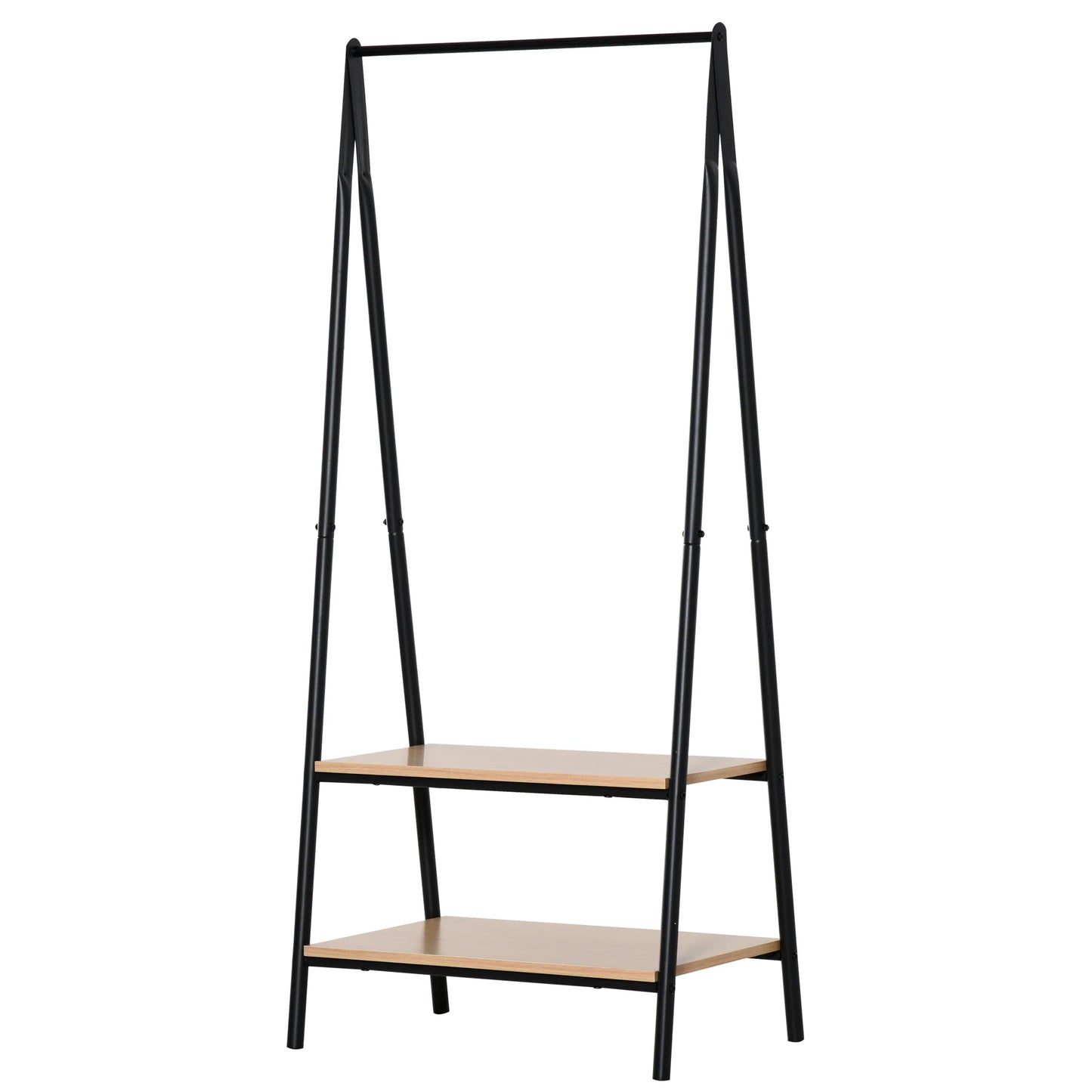 HOMCOM Kleiderständer mit Schuhablage, Wäscheablage, Metall + Holz Schwarz + Natur 64 x 42,5 x 149 cm