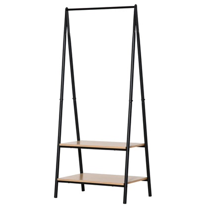 HOMCOM Kleiderständer mit Schuhablage, Wäscheablage, Metall + Holz Schwarz + Natur 64 x 42,5 x 149 cm