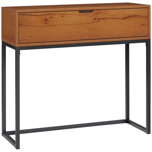 HOMCOM Konsolentisch mit Stauraum, Sofatisch im Industriedesign, Seitentisch für Flur, Wohnzimmer, Diele, Stahl, Braun, 80 x 30 x 76 cm
