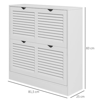 HOMCOM Moderner Schuhregal Eingangsschuhschrank mit 2 Klapptüren und verstellbaren Regalen für 16 Paar Schuhe Schmaler Schuhschrank für Flur 81,5x25x83 cm Weiß