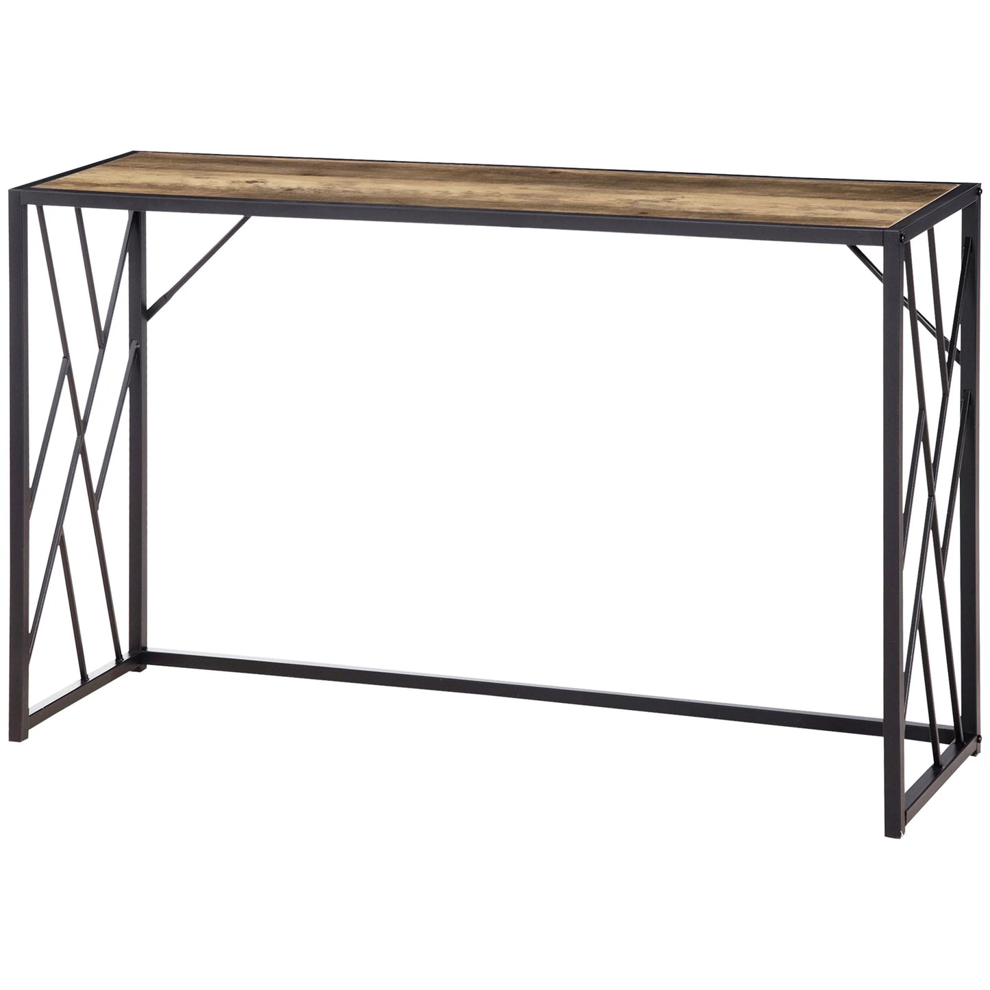 HOMCOM Konsolentisch, Seitentisch mit Stahlbeinen, 120 x 35 x 75 cm, Industriedesign Flurtisch, Beistelltisch für kleine Räume, Eingangsbereich, Flur, Wohnzimmer, Schlafzimmer, Braun