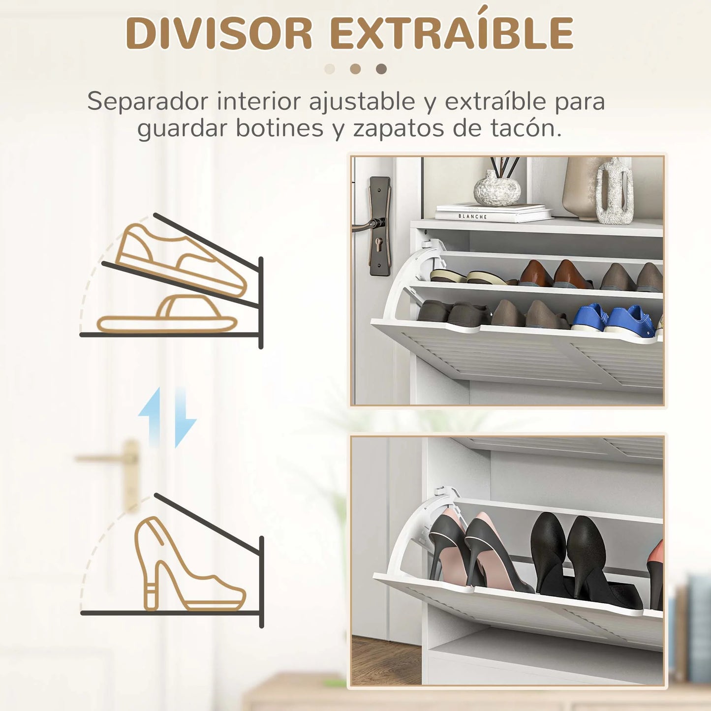HOMCOM Moderner Schuhregal Eingangsschuhschrank mit 2 Klapptüren und verstellbaren Regalen für 16 Paar Schuhe Schmaler Schuhschrank für Flur 81,5x25x83 cm Weiß