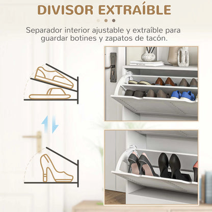 HOMCOM Moderner Schuhregal Eingangsschuhschrank mit 2 Klapptüren und verstellbaren Regalen für 16 Paar Schuhe Schmaler Schuhschrank für Flur 81,5x25x83 cm Weiß