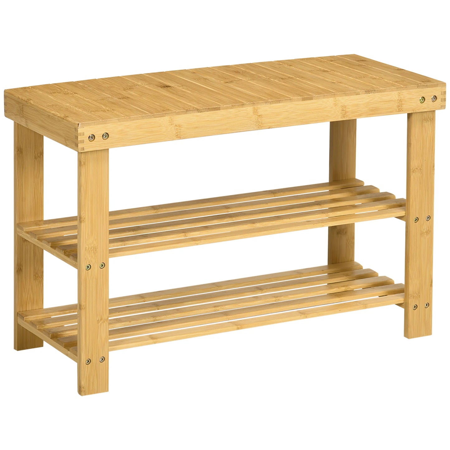HOMCOM Schuhbank mit Sitzfläche, Bambus Sitzbank mit Stauraum, Schuhregal mit 2 offenen Fächern Garderobenbank für Wohnzimmer, Flur, 70 x 28 x 45 cm Natur