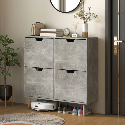 HOMCOM Schuhschrank für den Eingangsbereich mit 4 Klapptüren auf 2 Ebenen für 16 Paar Schuhe, platzsparender Schuhschrank mit verstellbaren Regalen aus Spanplatte und Kiefernholz, 95x26x95 cm, Grau