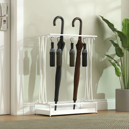 HOMCOM Moderner Rechteckiger Regenschirmständer aus Stahl mit 24 Haken, 21 Fächern und Abnehmbarem Tropfteller für Eingangsbereich und Büro 50x24x68 cm Weiß