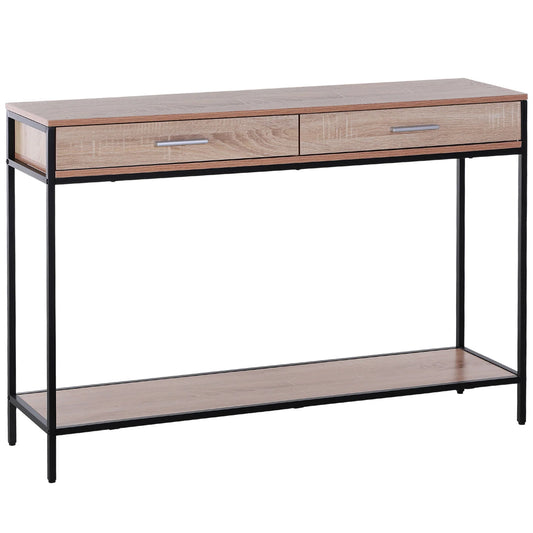 HOMCOM Konsolentisch im Industriestil mit Schubladen und Stahlstruktur für den Eingangsbereich 120x30x81,5 cm Eiche