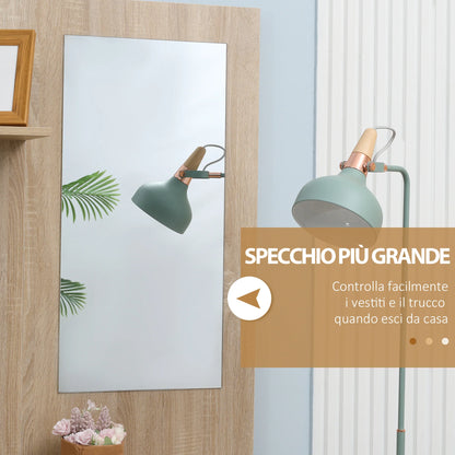 HOMCOM 4-in-1 Garderobenständer mit Spiegel, Haken und verstellbaren Regalen, multifunktionales Möbelstück für den Eingangsbereich aus Holz mit Schublade, 145x29x184 cm, Naturholz und Weiß