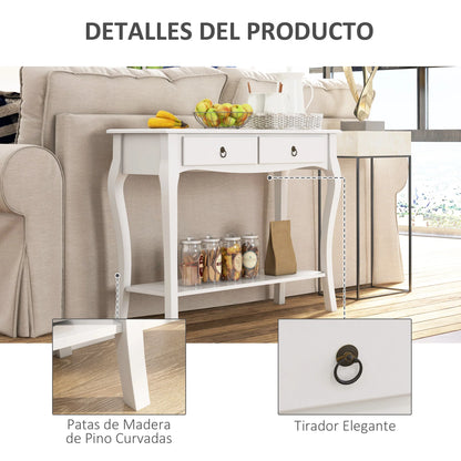 HOMCOM Konsolentisch Sideboard für Wohnzimmer und Flur, Akzenttisch mit Schubladen und Regal, elegantes Design 100x33x75cm Hochglanz Weiß