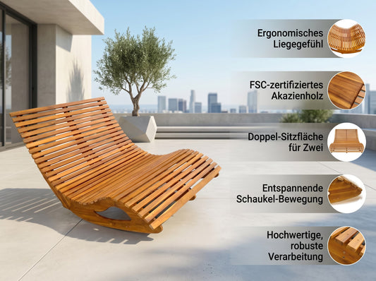 Ergonomische Doppelschwungliege aus Akazienholz - FSC® zertifiziert